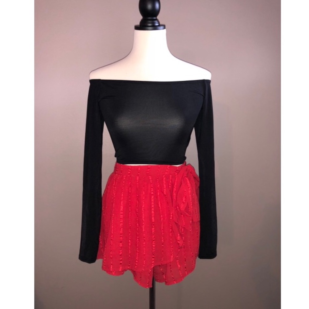 Pretty Little Thing long sleeve bardot crop top